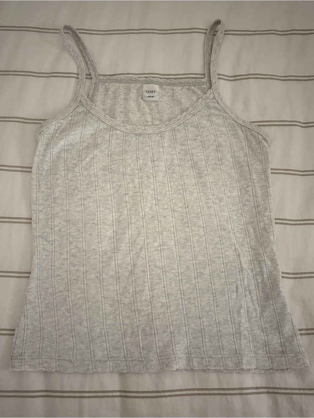 LESET Cream Ribbed Camisole with Slim Straps